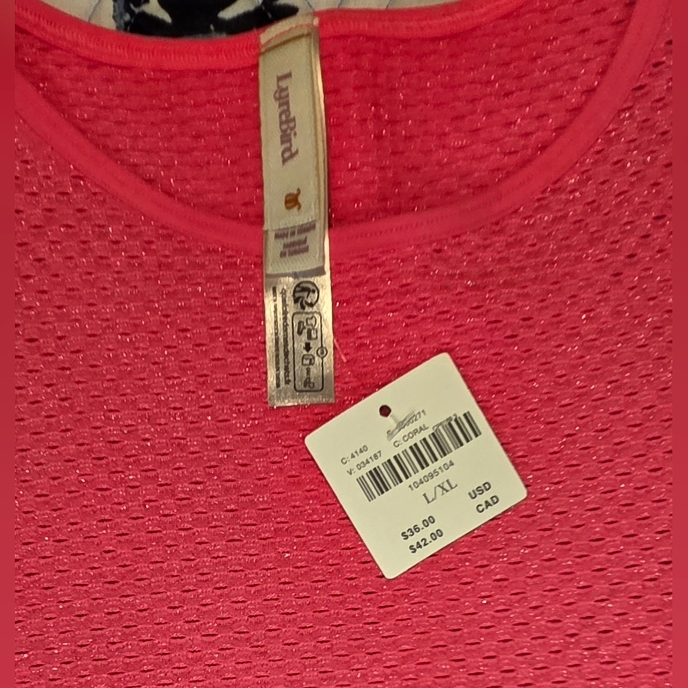 Free People Coral Pink Mesh Knit Tank Top L/XL NWT Cropped Sleeveless - Picture 2 of 4